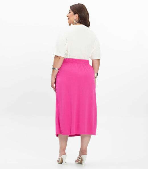 Saia Super Midi Feminina Plus Size Secret Glam Rosa