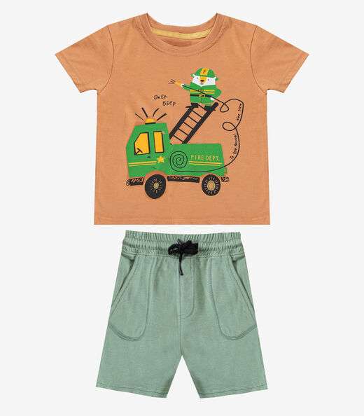 Conjunto Infantil Camiseta com Bermuda Select Marrom
