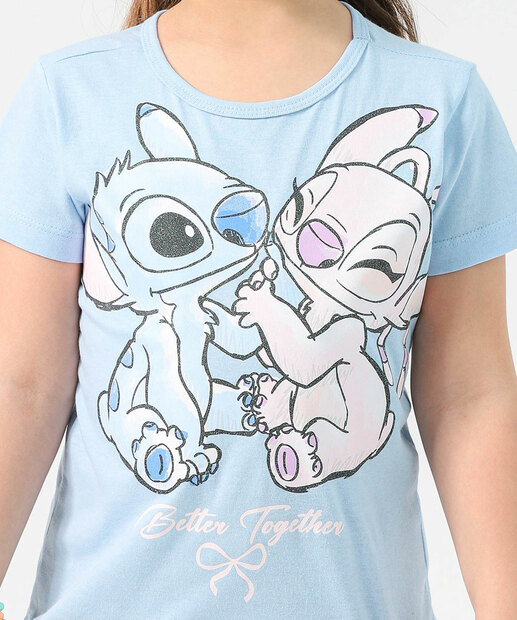 Camiseta Infantil Stitch e Angel Tam 4 a 10 Azul