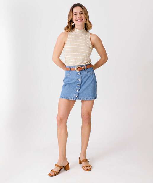 Mini Saia Jeans Feminina Botões Marisa Azul
