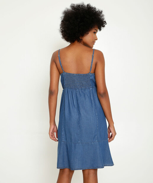 Vestido Jeans Curto Feminino Alças Finas Marisa