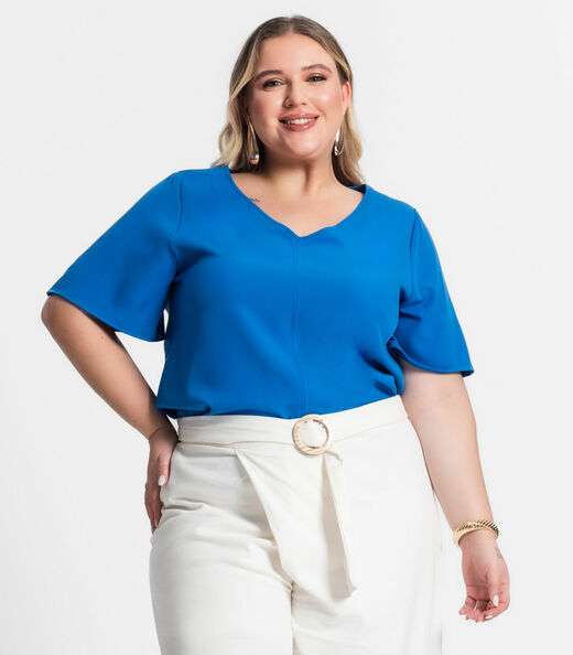 Image_Blusa Plus Size Feminina Decote V Secret Glam Azul