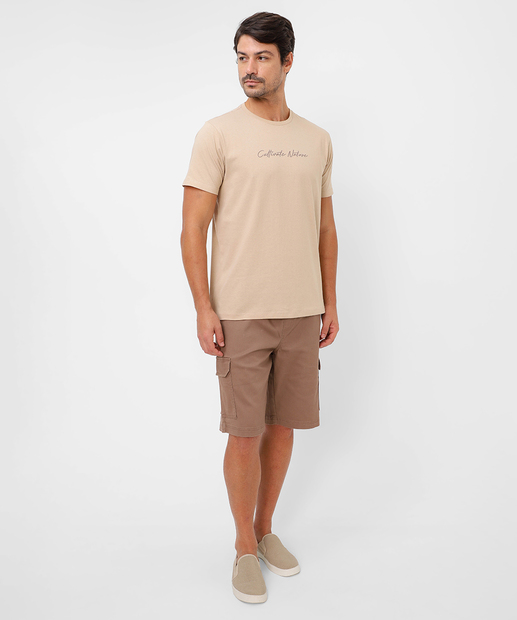 Camiseta Masculina Frase Frontal Manga Curta Marisa Bege