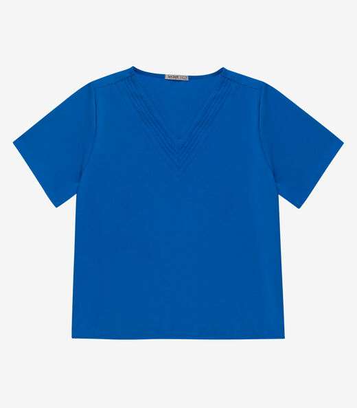 Blusa Manga Curta Plus Size Secret Glam Azul
