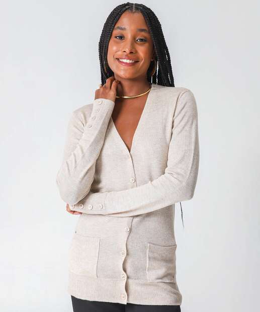 Image_Cardigan Feminino Alongado Bolsos Marisa Preto