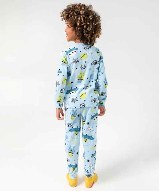 Pijama Infantil Astronauta Marisa Tam 4 a 12 Azul