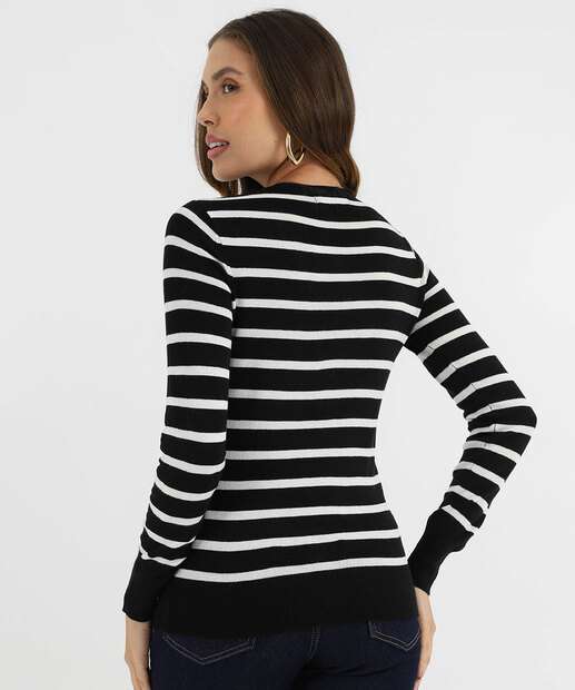 Cardigan Feminino Botões Listrado Marisa Preto