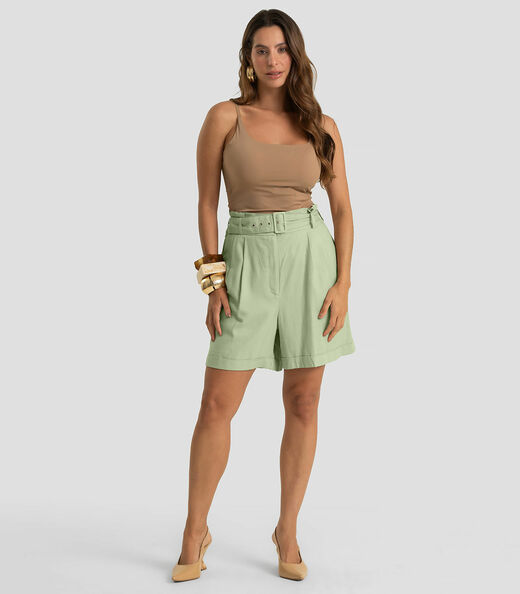 Shorts Feminino Com Cinto Viscolinho Dianna Verde