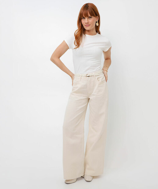Image_Calça Wide Leg Feminina Sarja Bolsos Marisa Off White
