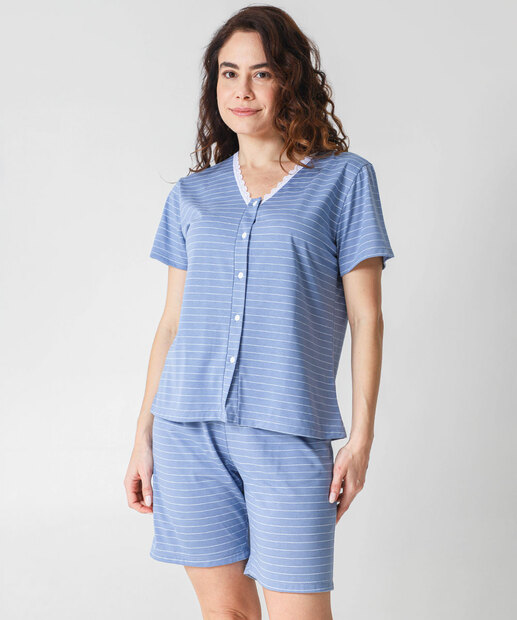 Image_Pijama Feminino Listrado Manga Curta Marisa Azul