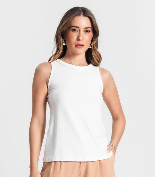 Regata Feminina Com Decote Trabalhado Rovitex Bege