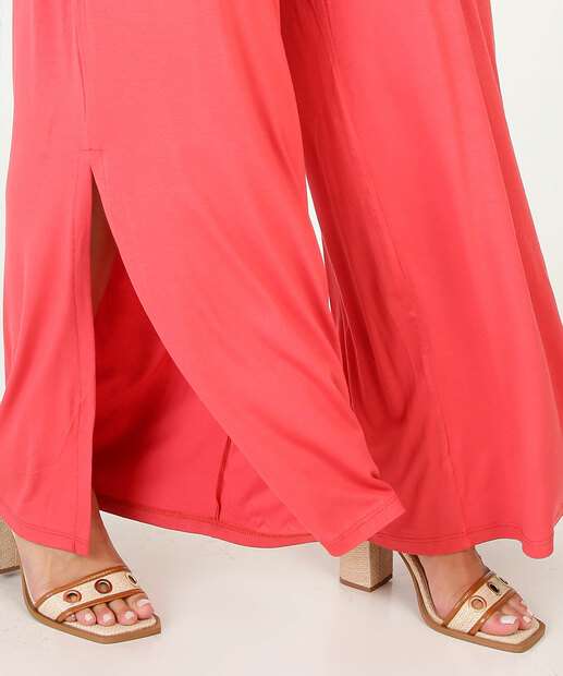 Calça Wide Leg Feminina Amarração Fendas Marisa 