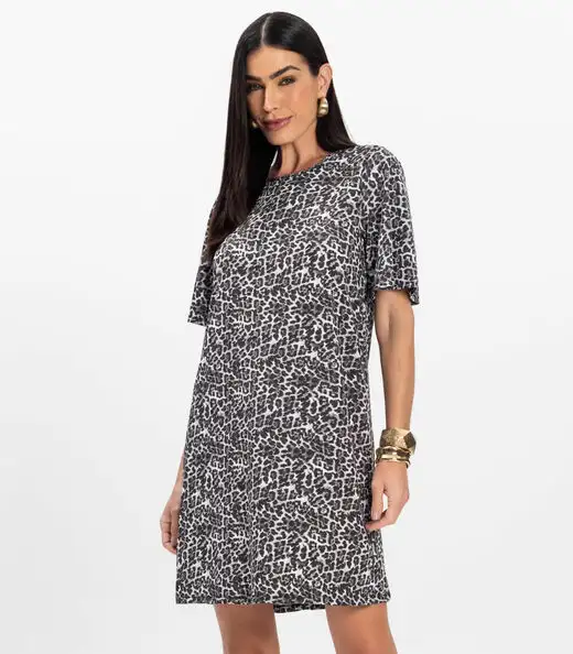 Vestido Curto Estampado Feminino Rovitex Preto