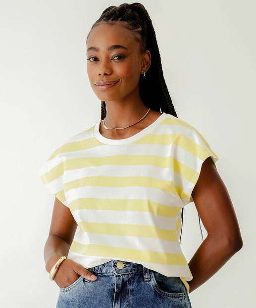Image_Blusa Feminina Listrada Manga Curta Marisa Off White