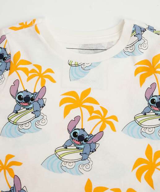Conjunto Infantil Manga Curta Stitch Disney Tam 1 a 3