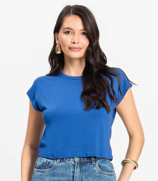 Blusa Básica Feminina Viscotorcion Rovitex Azul