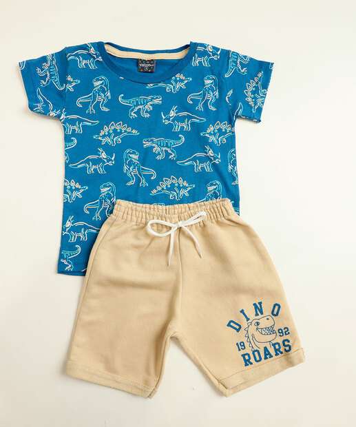  Conjunto Infantil Manga Curta Estampado Tam 1 a 3