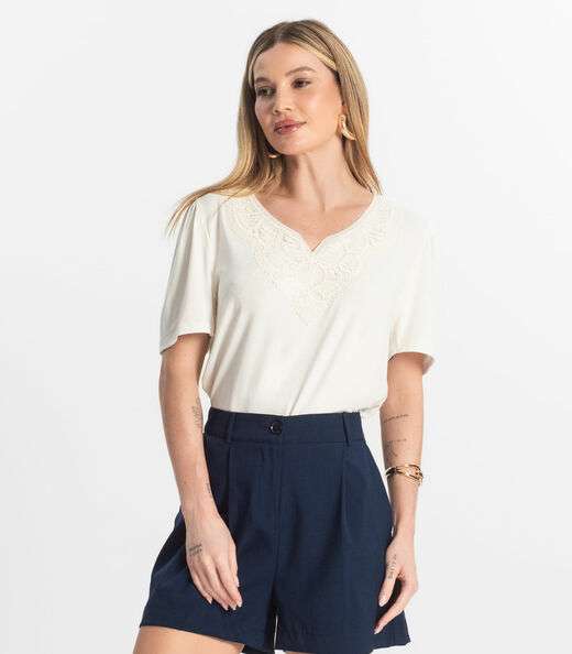 Blusa Feminina Manga Curta Viscotorcion Select Bege