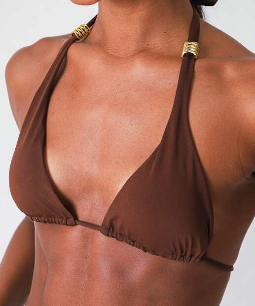 Top Biquíni Cortininha Aviamento Marisa Marrom