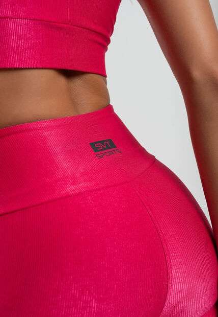 Calça Legging Suplex Canelada Brilho Básica Rosa Salvatore Fashion