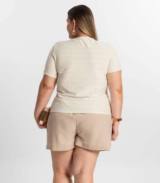 Blusa Plus Size Com Listras Secret Glam Bege