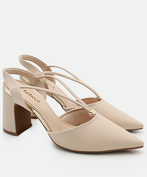 Scarpin Feminino Slingback Salto Grosso Bebecê Bege