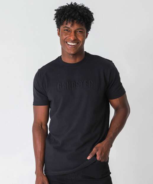Image_Camiseta Masculina Estampa Frontal Gangster Preto