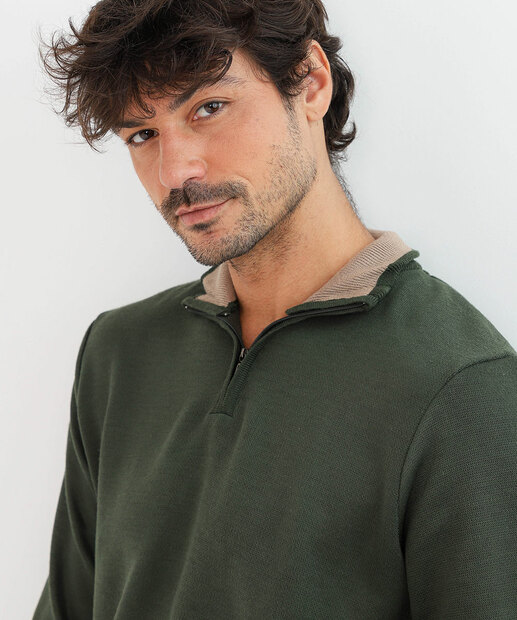 Suéter Masculino Tricô Half Zíper MR Verde