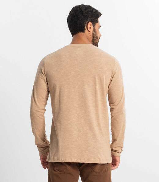 Camiseta Masculina Manga Longa Básica Diametro Marrom