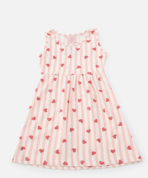 Image_Vestido Infantil Listrado Estampa Corações Marisa Tam 1 a 3 Rosa
