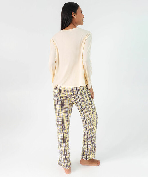 Pijama Feminino Ursinho Pooh Xadrez Amarelo