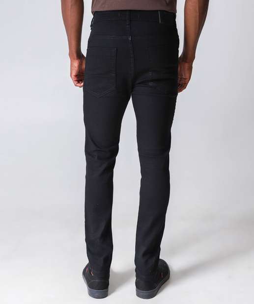 Calça Masculina Jeans Skinny Bolsos Preto