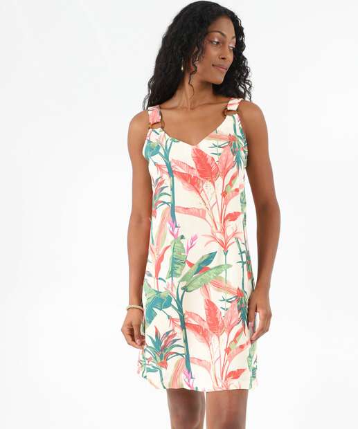 Vestido Feminino Folhas Alças Finas Marisa Off White