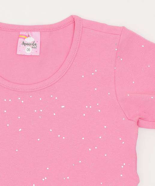 Blusa Infantil Cropped Glitter Manga Curta Tam 4 a 10