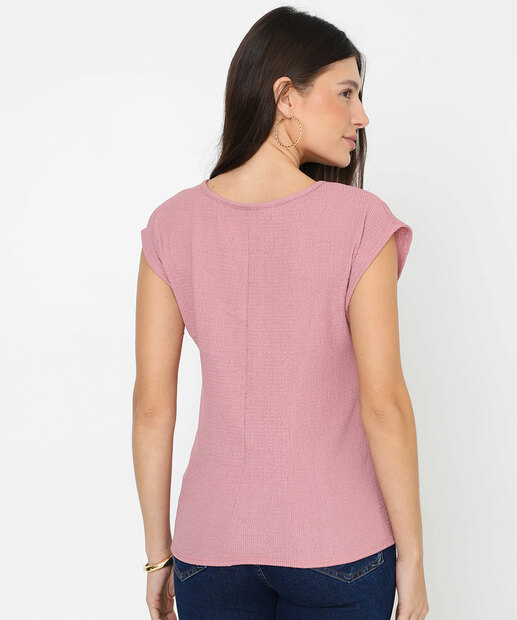 Blusa Feminina Textura Manga Curta Marisa Rosa