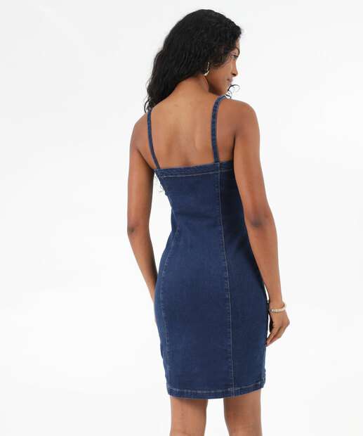 Vestido Jeans Curto Feminino Botões Marisa Azul