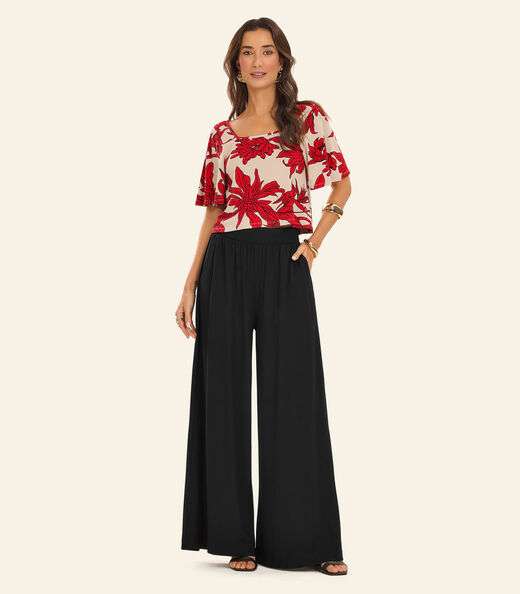 Calça Pantalona Feminina Visco Maquinetada Rovitex Preto