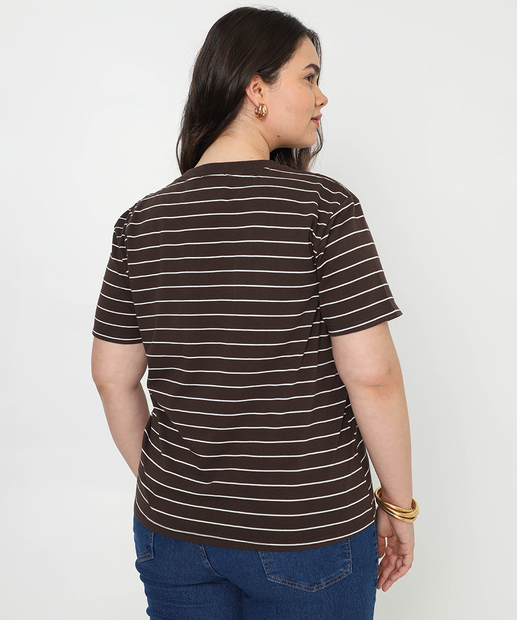 Blusa Plus Size Feminina Listrada Marisa Marrom
