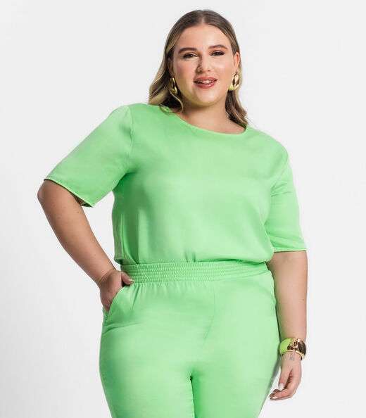 Image_Blusa Plus Size Feminina Manga Curta Secret Glam Verde