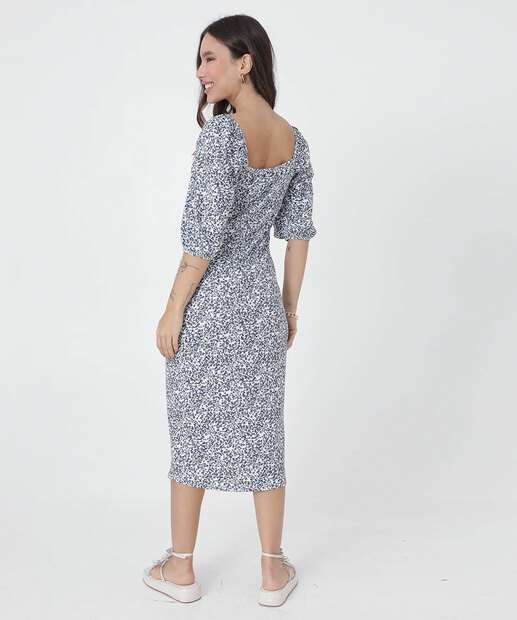 Vestido Midi Feminino Estampa Flores Marisa