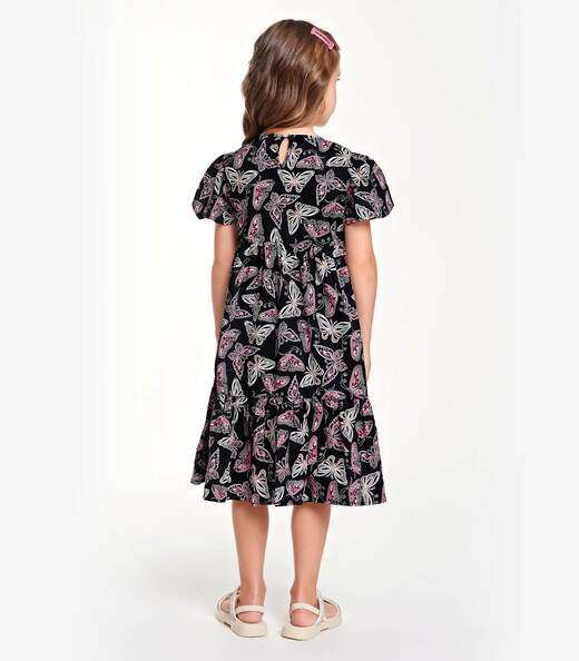 Vestido Midi Infantil Borboletas Trick Nick Preto