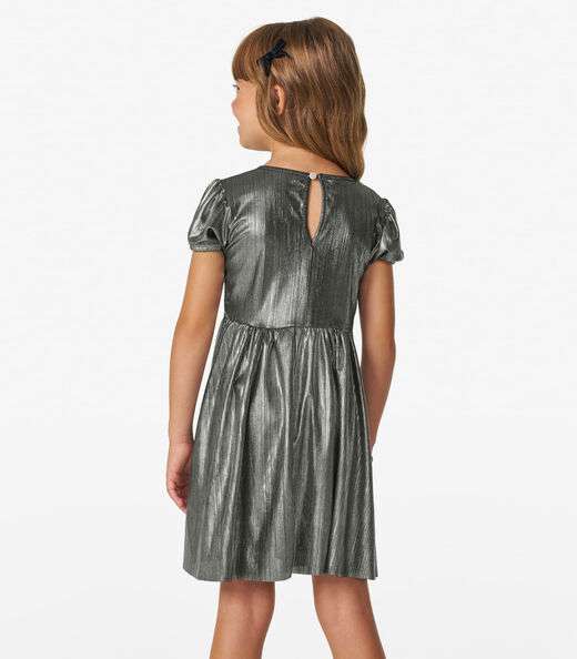 Vestido em Malha Plissada Shiny Trick Nick Cinza
