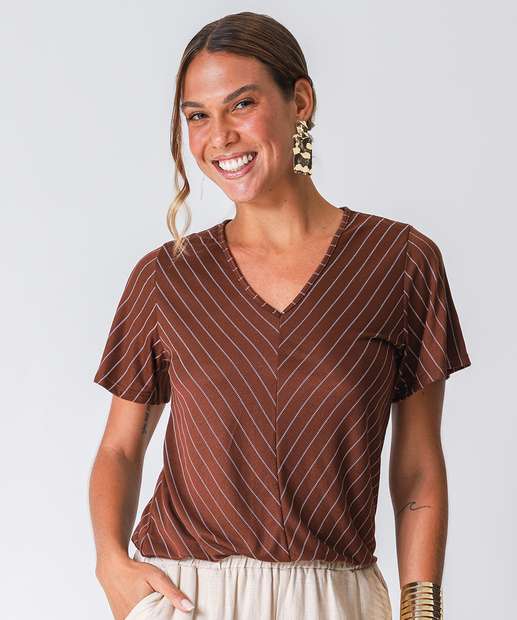Image_Blusa Feminina Listrada Manga Curta Marisa Marrom
