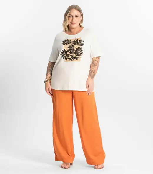 Camiseta Feminina Manga Curta Secret Glam Bege