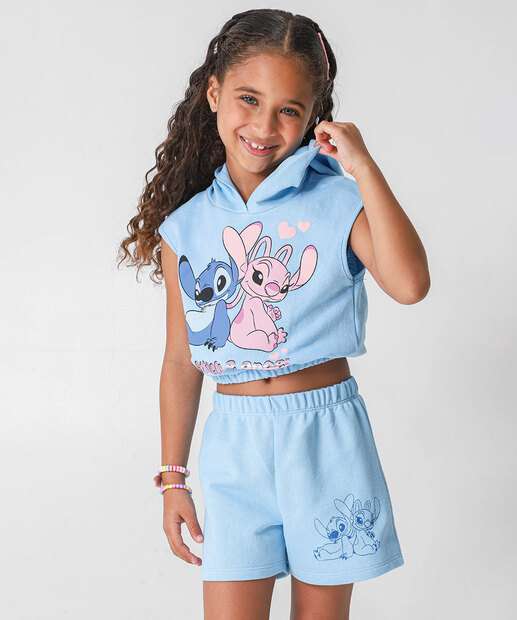 Conjunto Infantil Moletinho Stitch e Angel Tam 4 a 10 Azul