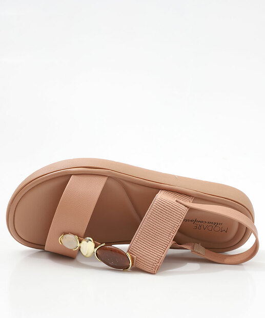 Sandália Feminina Rasteira Pedras Sintéticas Modare Bege