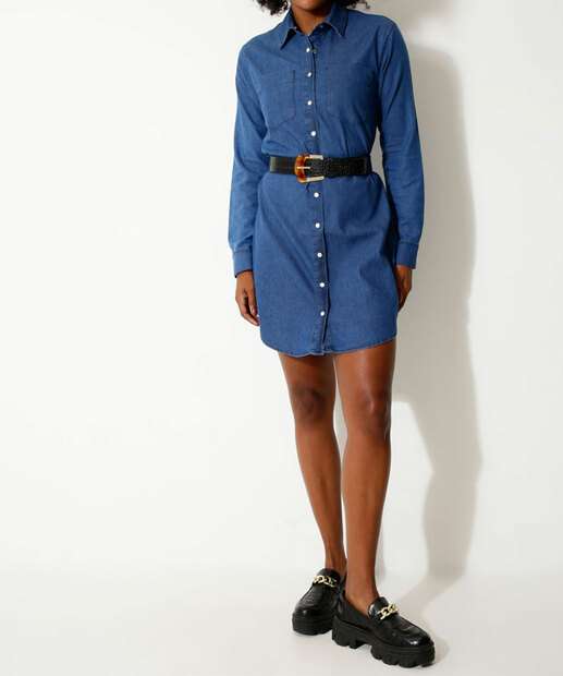 Vestido Jeans Feminino Chemise Bolsos Disparate