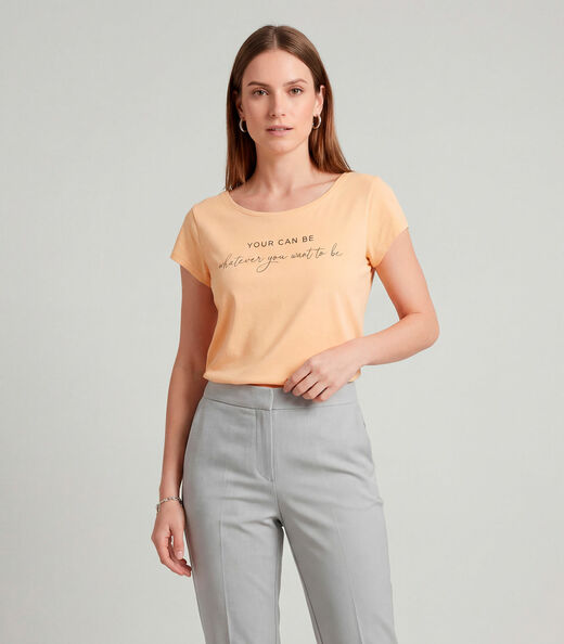 Blusa Feminina Meia Malha Com Estampa Infinita Cor Laranja