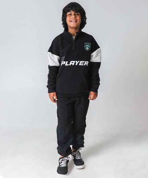 Blusão Juvenil Moletom Estampa Esportiva Zíper MR Tam 10 a 16 Preto