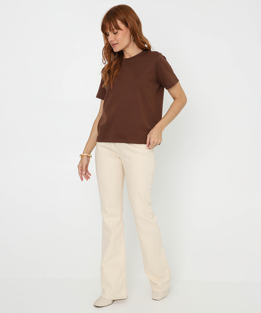 Blusa Feminina Suedine Manga Curta Marisa Marrom
